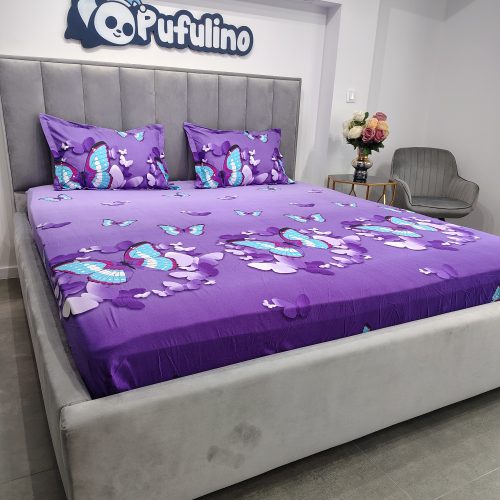 husa de pat finet mov cu fluturi