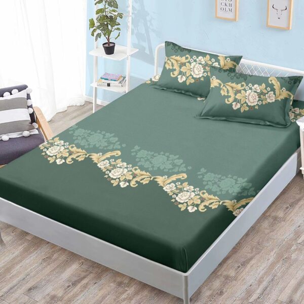 husa de pat finet verde cu flori (1)
