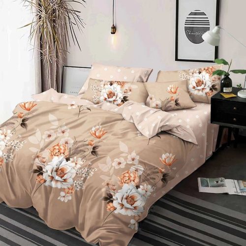 lenjerie de pat finet bej cu flori albe (2)