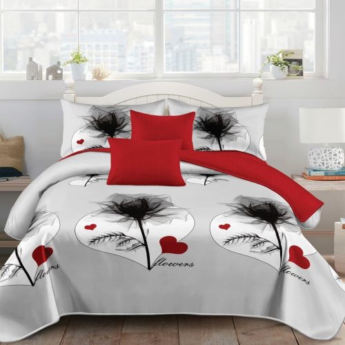 lenjerie de pat finet gri cu inimioare