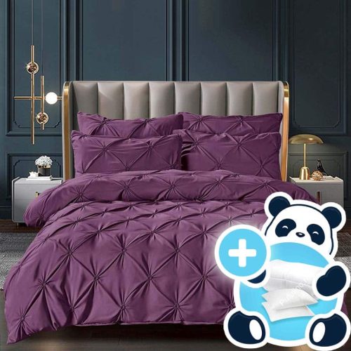 set Lenjerie Brodata Uni, Model cu Pliuri, Bumbac 100_ violet