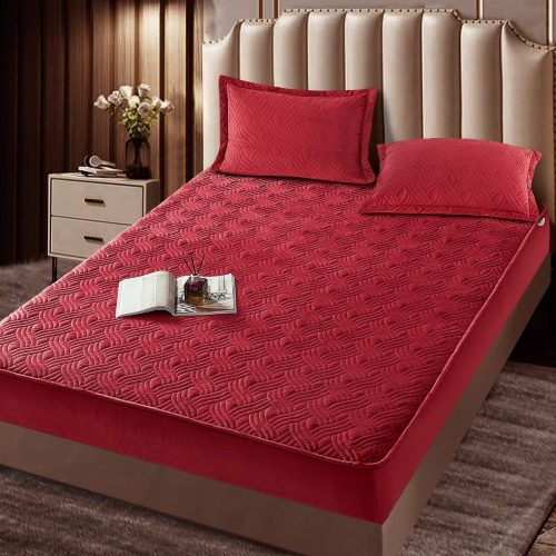 husa de pat catifea grena