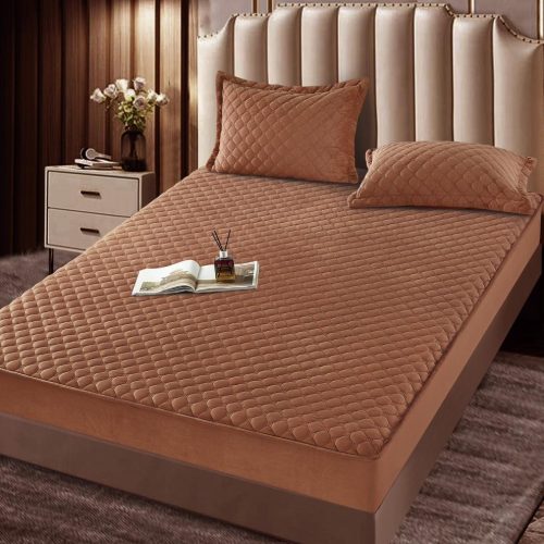 husa de pat catifea maro