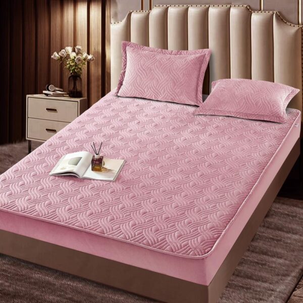husa de pat catifea roz