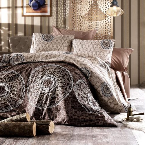 lenjerie bumbac ranforce 100% maro cu ornamente