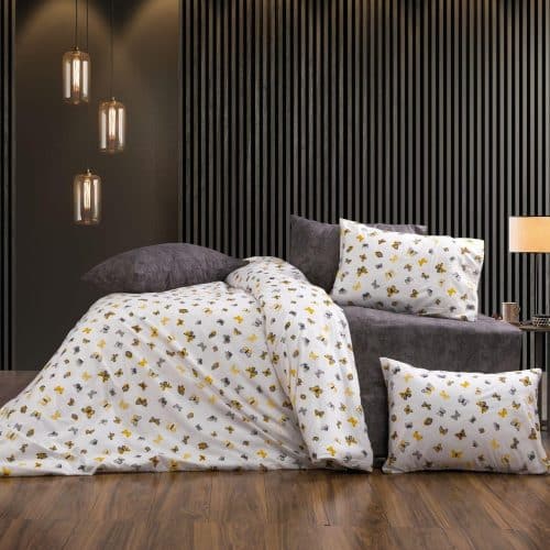 lenjerie de pat bumbac ranforce alba cu fluturi colorati