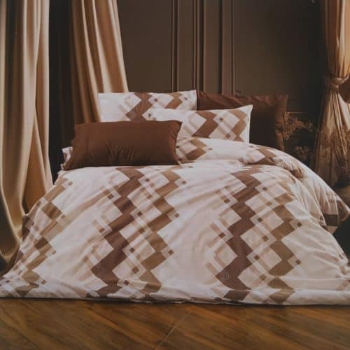 lenjerie de pat bumbac ranforce cu dungi maro