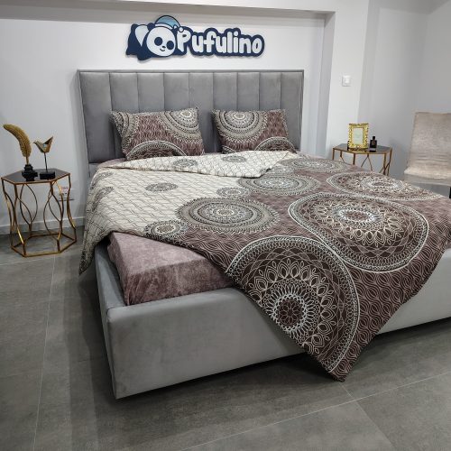 lenjerie de pat bumbac ranforce maro cu ornamente