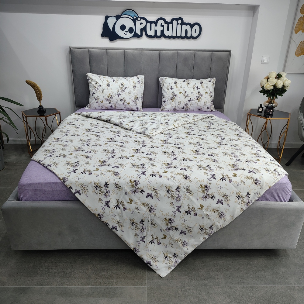 lenjerie de pat ranforce alba cu flori mov (1) lenjerie de pat ranforce alba cu flori mov
