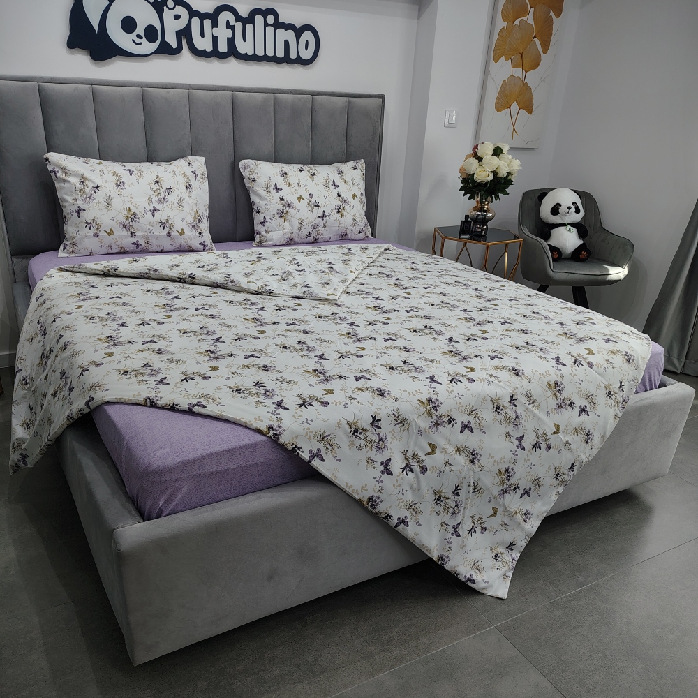 lenjerie de pat ranforce alba cu flori mov (2) lenjerie de pat ranforce alba cu flori mov