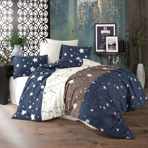 lenjerie de pat ranforce albastra cu stelute