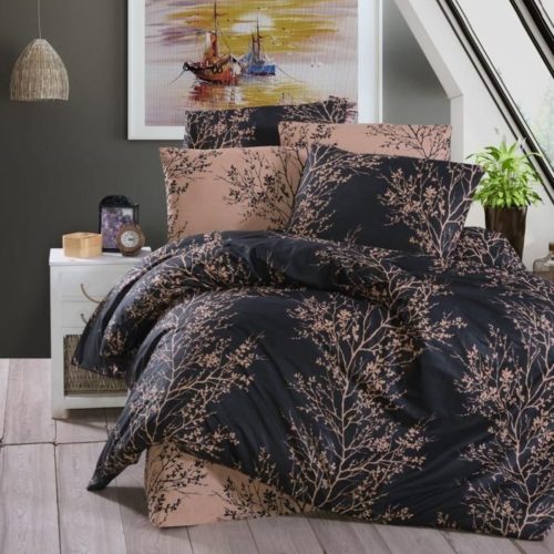 lenjerie de pat ranforce gri cu crengi (1)