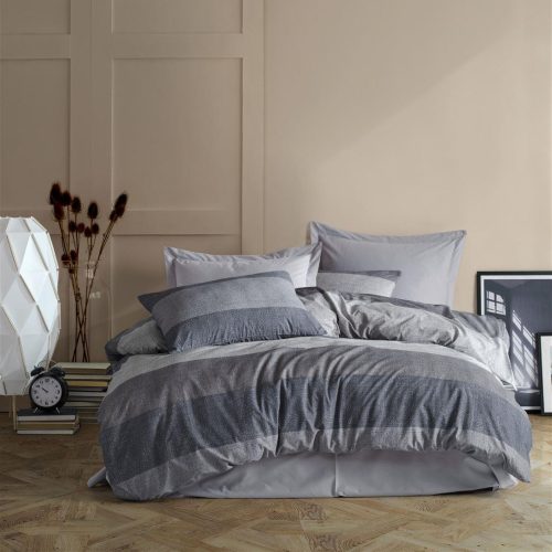 lenjerie de pat ranforce gri cu maro