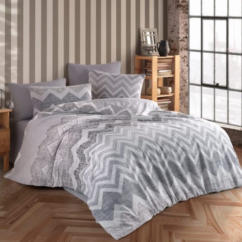 lenjerie de pat ranforce gri cu ornamente