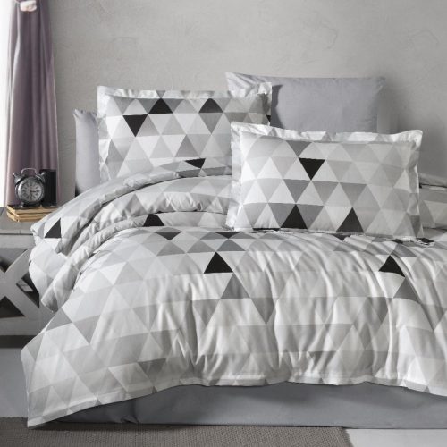 lenjerie de pat ranforce gri cu triunghiuri