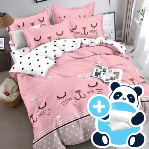 Pachet promo lenjerie pilota si perna pentru 1 persoana pink cat