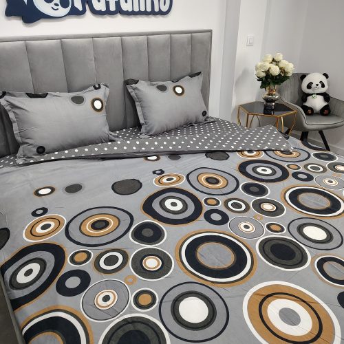 lenjerie de pat finet gri cu cercuri (3)
