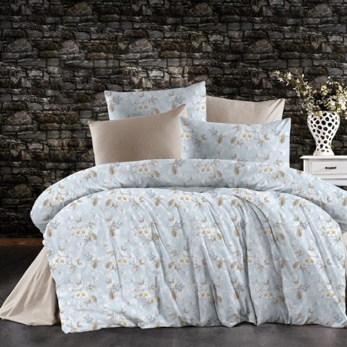 lenjerie bumbac 100% bleu bej cu floricele