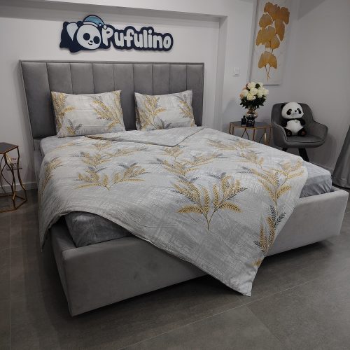 lenjerie de pat ranforce gri cu frunze