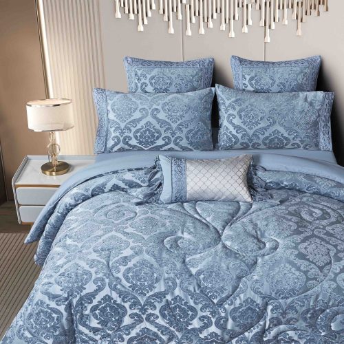 set luxury jacquard 7 piese albastru aproape