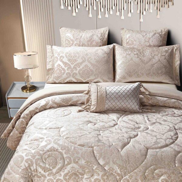 set luxury jacquard 7 piese bej aproape