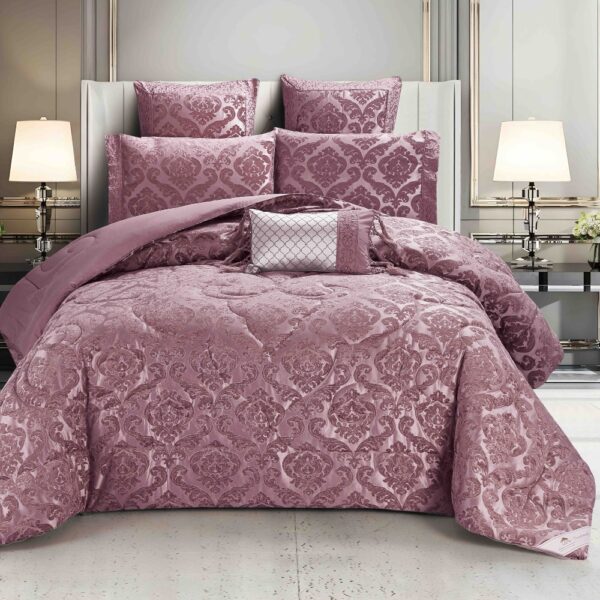 set luxury jacquard 7 piese roz