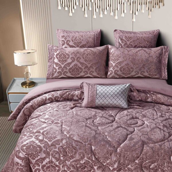 set luxury jacquard 7 piese roz aproape