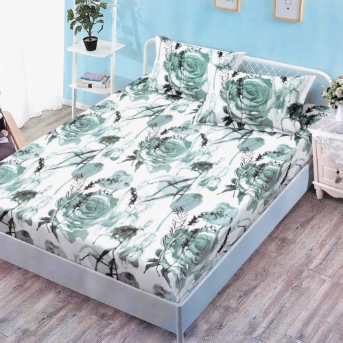 husa de pat finet cu trandafiri verzi