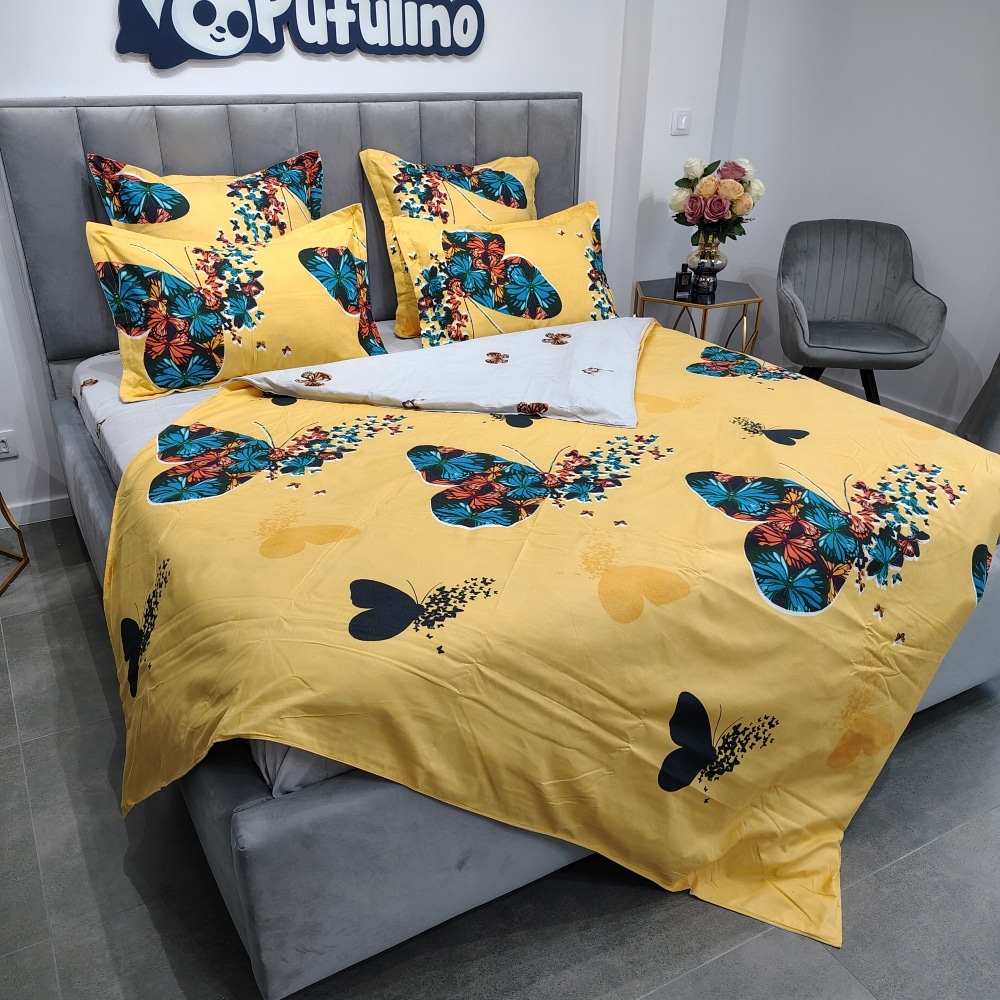 lenjerie de pat galbena cu fluturi lenjerie de pat galbena cu fluturi (2)