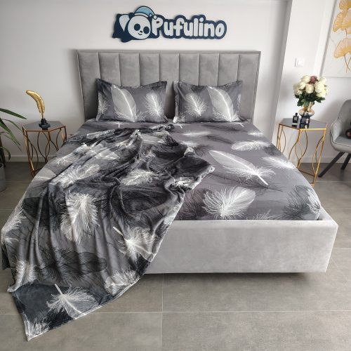 husa de pat gri cu pene (1)