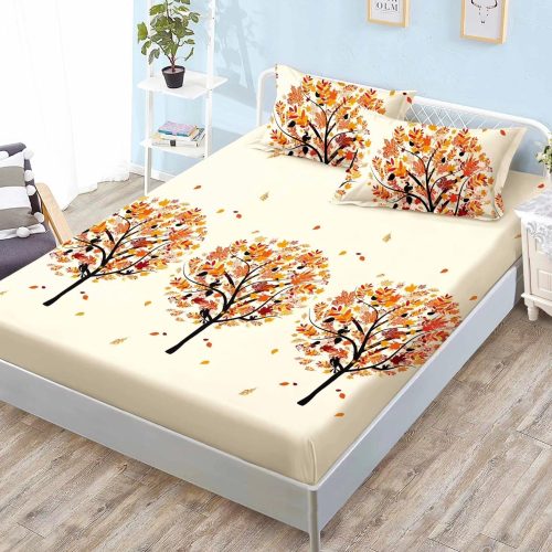 husa de pat finet crem cu pomi