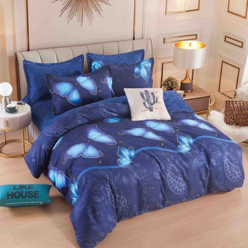 lenejrie de pat fient albastra cu fluturi