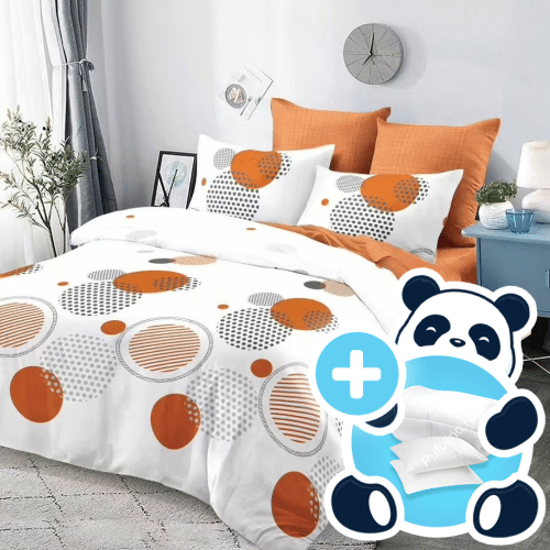 Pachet promotional lenjerie alb cu cercuri portocalii