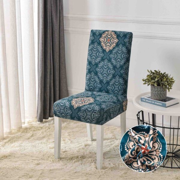Huse scaune turcoaz cu model auriu