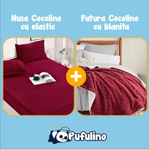 Set Patura cu blanita si husa de pat cocolino grena
