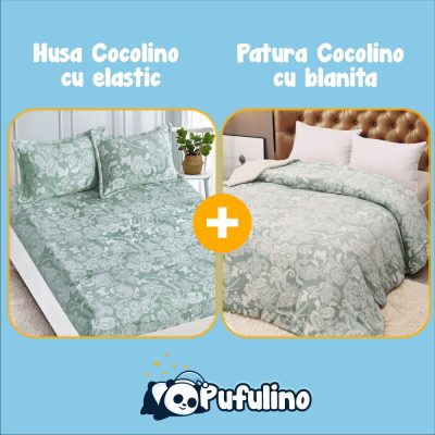 PACHET PROMO: Husa Cocolino cu Elastic si 2 Fete de Perna + Patura Cocolino cu Blanita - PUF175941