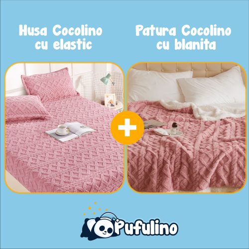 Set Patura cu blanita si husa de pat cocolino roz pudra