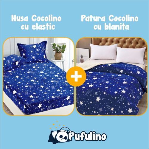 Set Patura cu blanita si husa de pat cocolino stelute