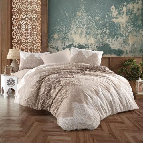 Lenjerie alb si bej cu model abstract