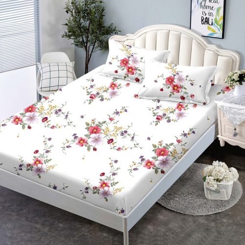 husa de pat 160 alba cu floricele