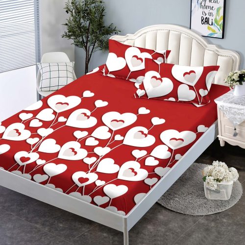 husa de pat 160 rosie cu baloane