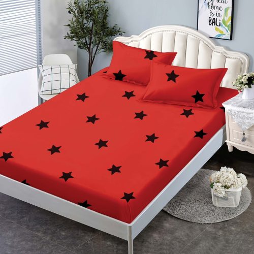 husa de pat 160 rosie cu stelute negre