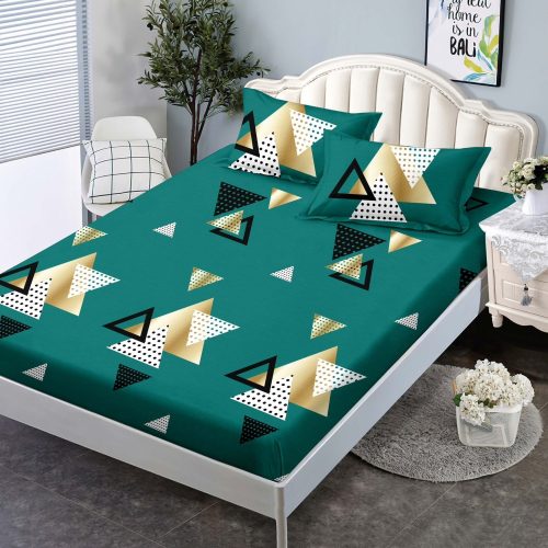 husa de pat 160 verde cu triunghiuri