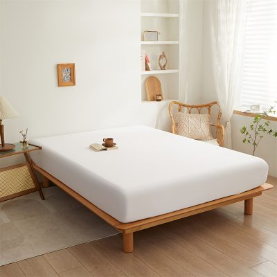 husa de pat cu elastic tip jersey alba