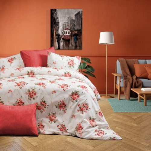 lenejrie alba cu flori rosii