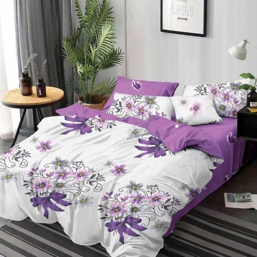 lenjerie alb mov cu flori