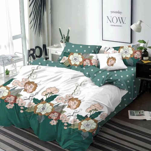 lenjerie alb verde cu flori