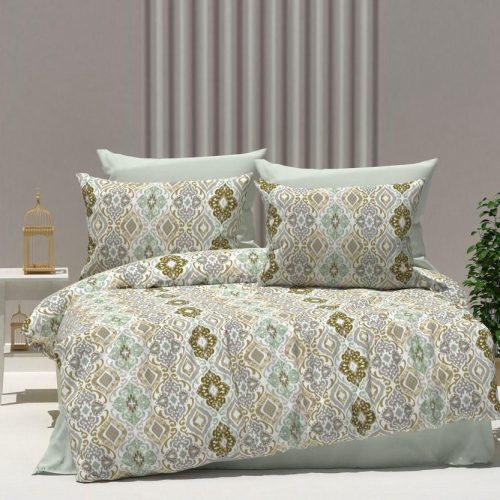 lenjerie bej verde cu ornamente maro