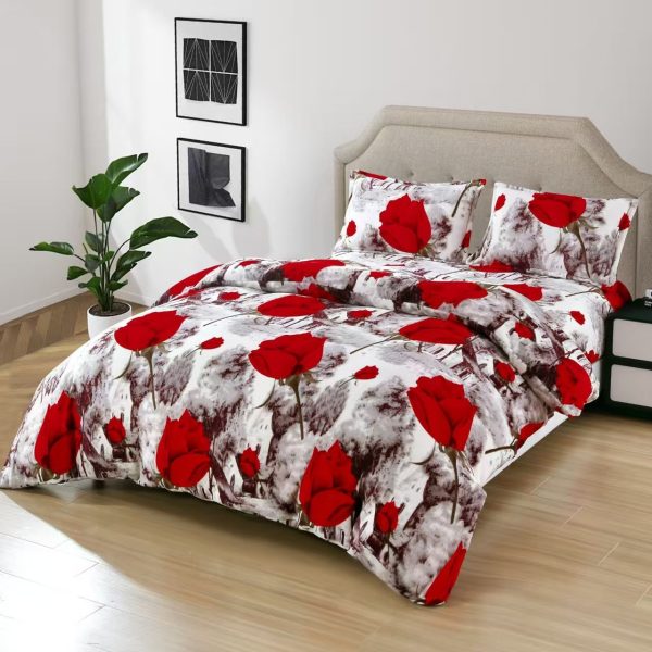 lenjerie cocolino alb gri cu maci rosi