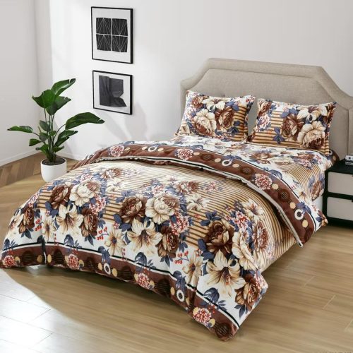 lenjerie cocolino bej maro cu trandafiri